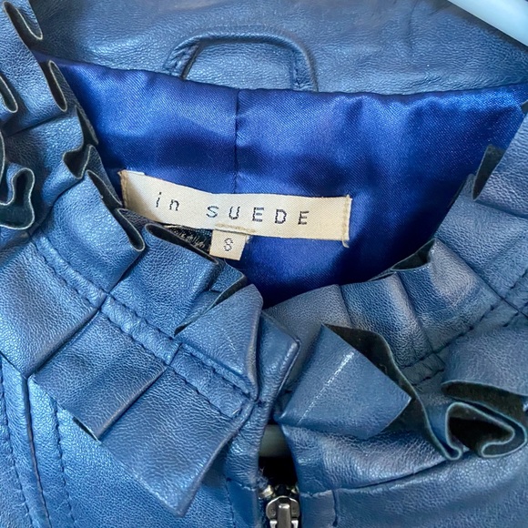 Navy Blue Genuine Leather Jacket - Picture 4 of 4